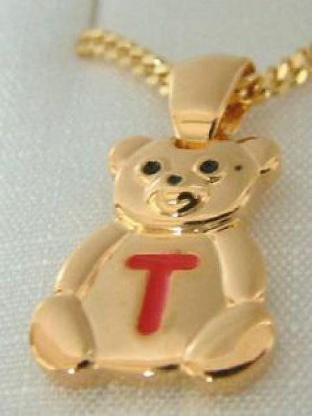 Kinderkette Anhänger Teddybär mit Buchstaben D Gold pl Teddy und Panzerkette pl 